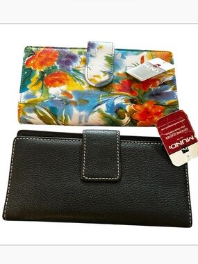 Mundi Leather/ Faux Leather Floral Multicolor and Brown Women's Wallet Set